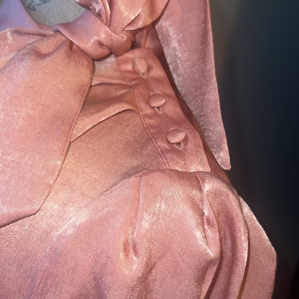 Worthington Petite XS pink women’s blouse with ribbon 🎀 tie bow button shirt XS - Picture 10 of 13